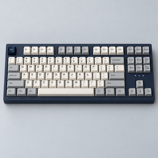 TKL Tri-Mode Wireless Mechanical Keyboard with Dedicated Navigation Keys and Linear or Tactile Switch Options — Navy & Grey
