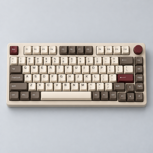 Retro 75% Mechanical Keyboard with Textured PBT Keycaps, Tactile Switches and Rotary Control Knob — Beige, Coffee & Burgundy