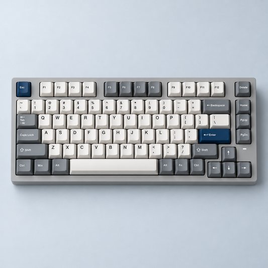 75% Wireless Mechanical Keyboard with Silent Linear Switches, Tri-Mode Connectivity and Dedicated Arrow Keys — Mist Grey & Navy
