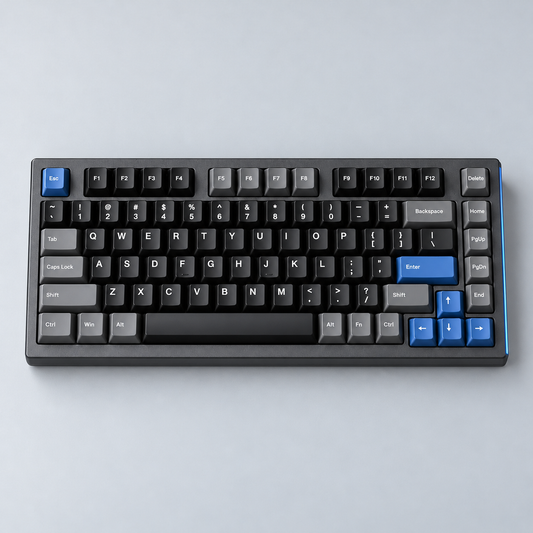 75% Wired Hall Effect Gaming Keyboard with Adjustable Actuation, Rapid Trigger, Dedicated Arrow Keys and Onboard Profiles — Gunmetal & Blue