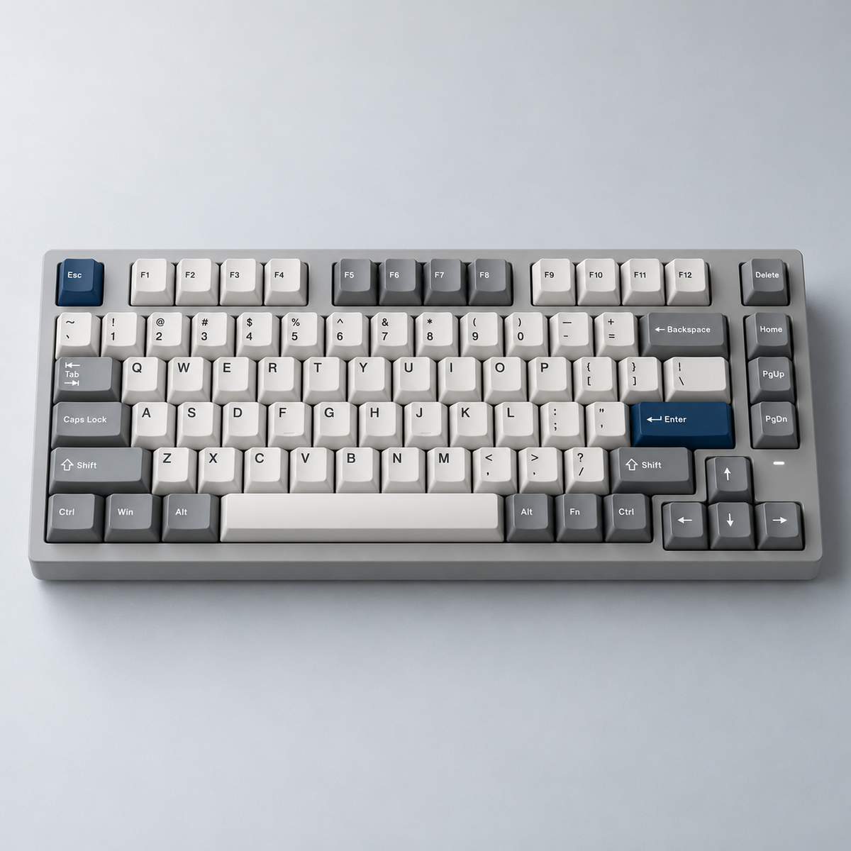 75% Wireless Mechanical Keyboard with Silent Linear Switches, Tri-Mode Connectivity and Dedicated Arrow Keys — Mist Grey & Navy