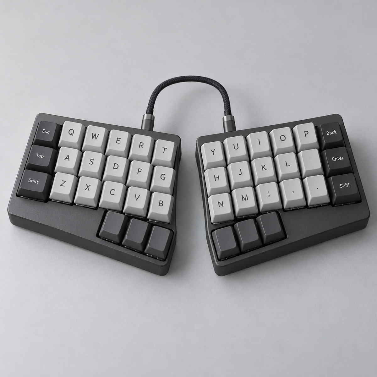 Split Ergonomic Mechanical Keyboard with Independent Left and Right Modules, Thumb Keys and Programmable Layers — Graphite & Grey