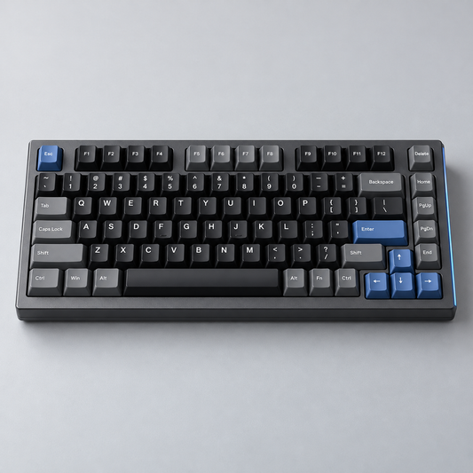 75% Wired Hall Effect Gaming Keyboard with Adjustable Actuation, Rapid Trigger, Dedicated Arrow Keys and Onboard Profiles — Gunmetal & Blue