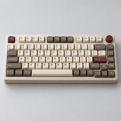 Retro 75% Mechanical Keyboard with Textured PBT Keycaps, Tactile Switches and Rotary Control Knob — Beige, Coffee & Burgundy