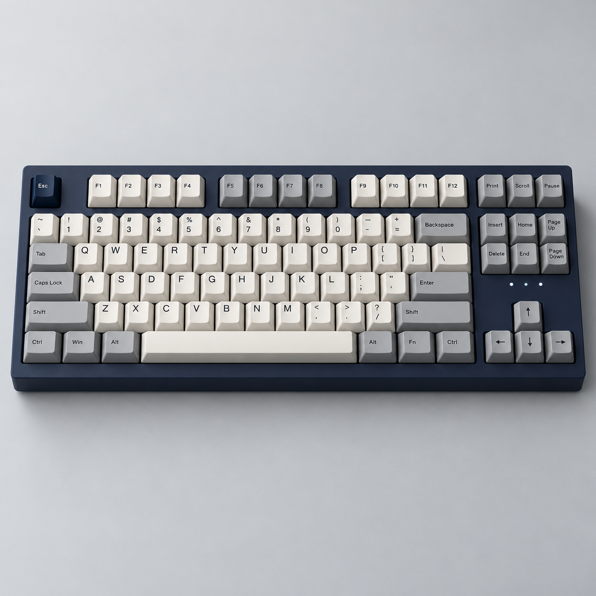 TKL Tri-Mode Wireless Mechanical Keyboard with Dedicated Navigation Keys and Linear or Tactile Switch Options — Navy & Grey