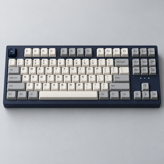TKL Tri-Mode Wireless Mechanical Keyboard with Dedicated Navigation Keys and Linear or Tactile Switch Options — Navy & Grey