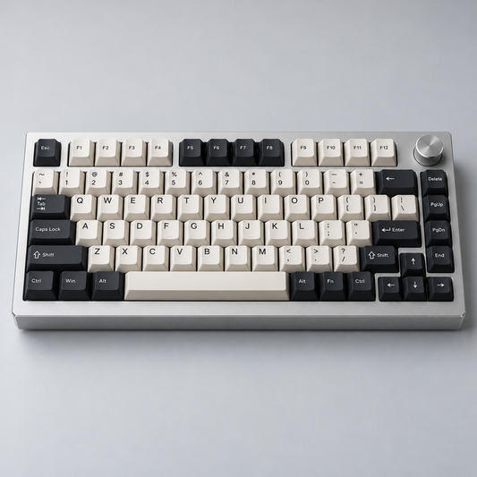 75% Custom Mechanical Keyboard with CNC Aluminium Case, Gasket Mount, Hot-Swappable PCB and Programmable Keys — Silver & Charcoal