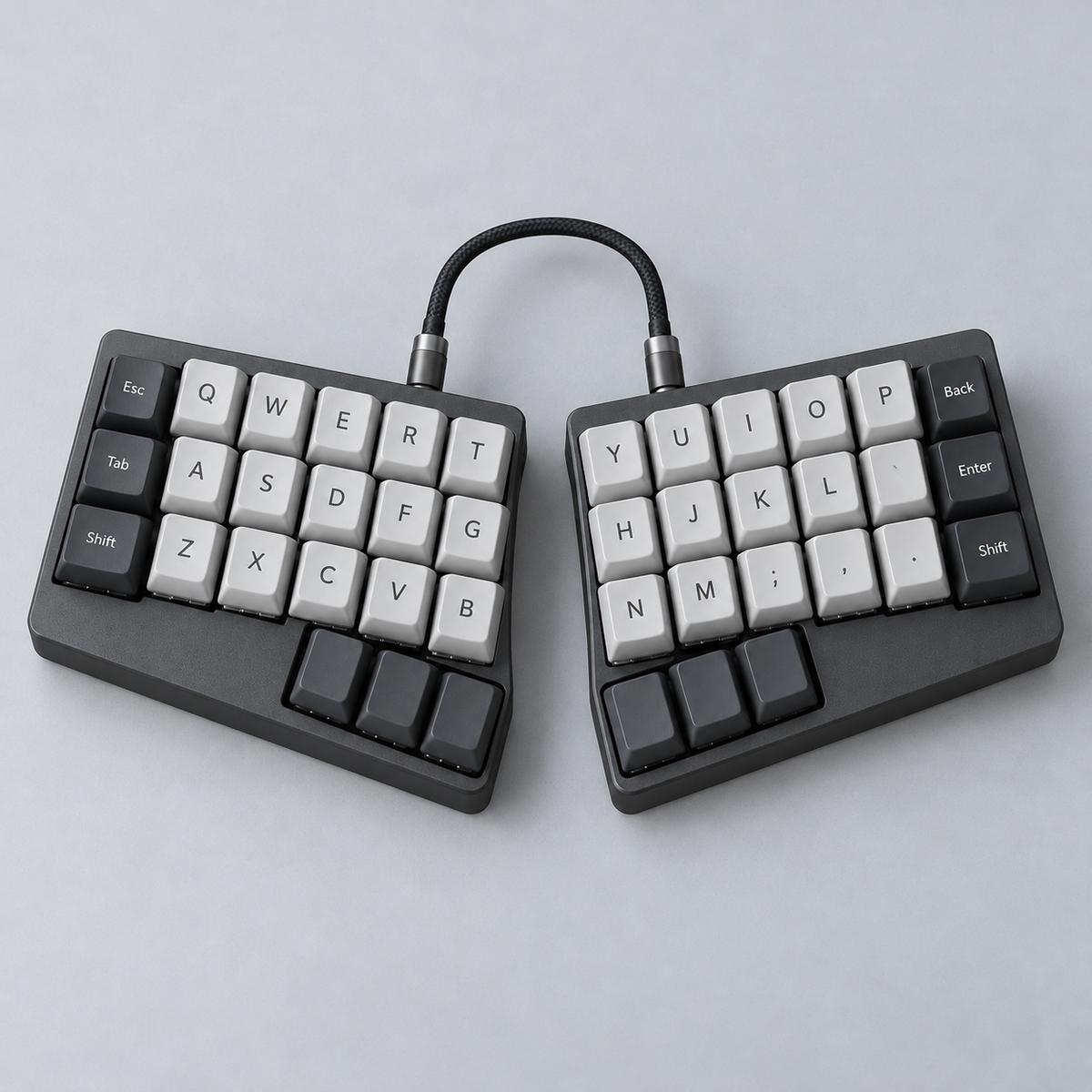 Split Ergonomic Mechanical Keyboard with Independent Left and Right Modules, Thumb Keys and Programmable Layers — Graphite & Grey