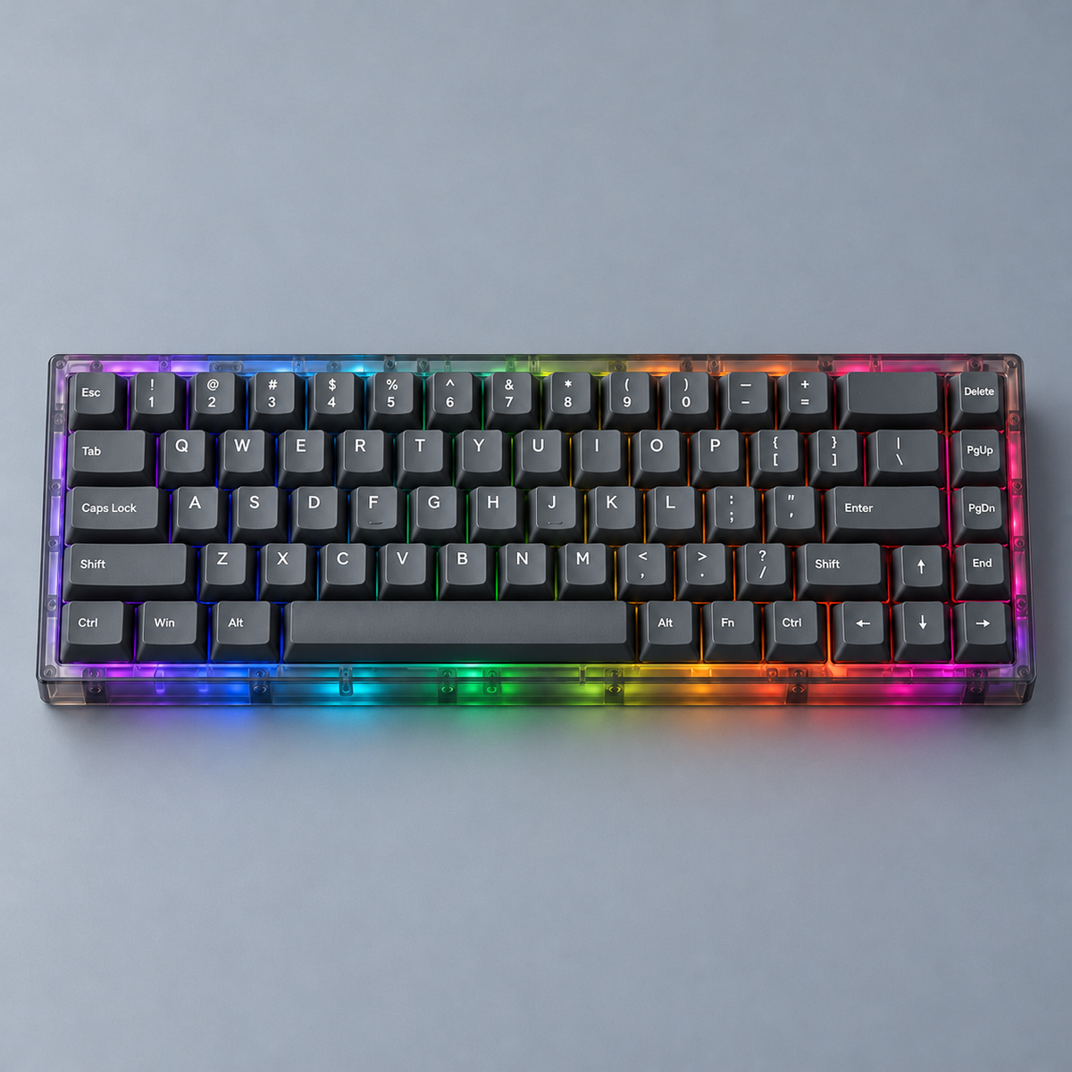 65% Wired Mechanical Keyboard with Smoky Transparent Case, RGB Lighting and Hot-Swappable Switches — Smoke Grey