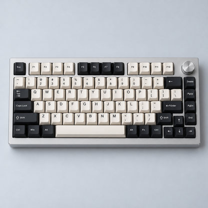 75% Custom Mechanical Keyboard with CNC Aluminium Case, Gasket Mount, Hot-Swappable PCB and Programmable Keys — Silver & Charcoal