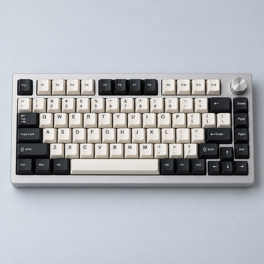 75% Custom Mechanical Keyboard with CNC Aluminium Case, Gasket Mount, Hot-Swappable PCB and Programmable Keys — Silver & Charcoal