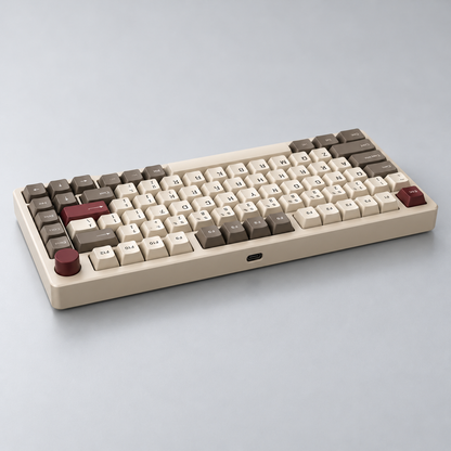 Retro 75% Mechanical Keyboard with Textured PBT Keycaps, Tactile Switches and Rotary Control Knob — Beige, Coffee & Burgundy