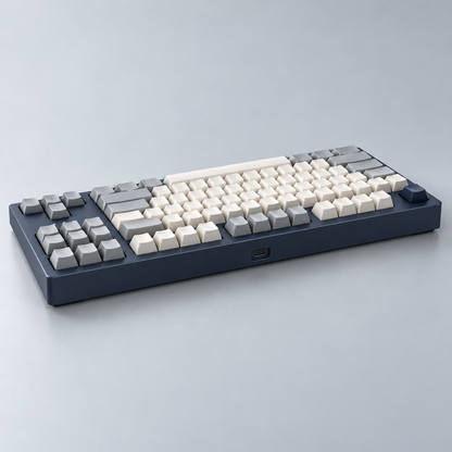 TKL Tri-Mode Wireless Mechanical Keyboard with Dedicated Navigation Keys and Linear or Tactile Switch Options — Navy & Grey