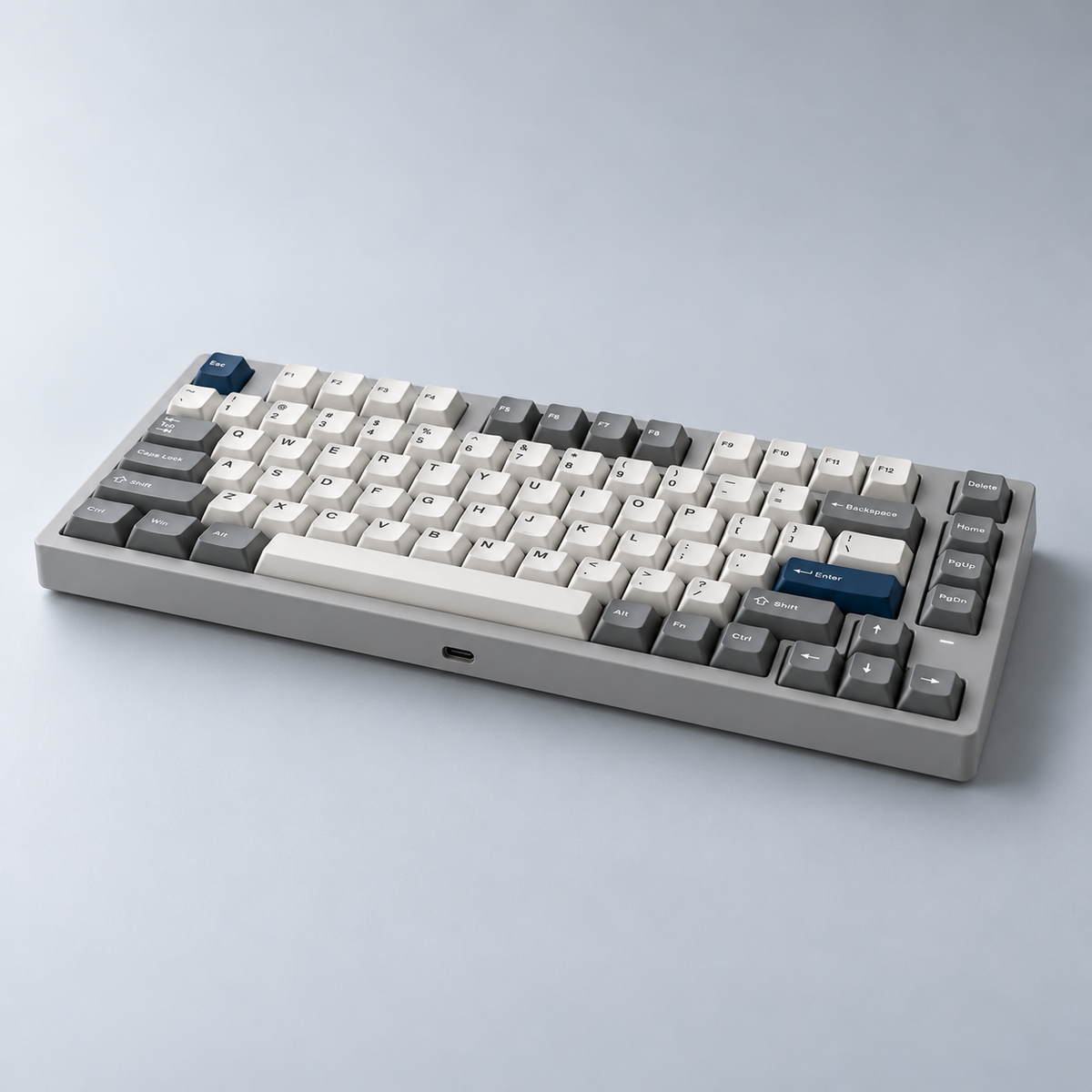 75% Wireless Mechanical Keyboard with Silent Linear Switches, Tri-Mode Connectivity and Dedicated Arrow Keys — Mist Grey & Navy