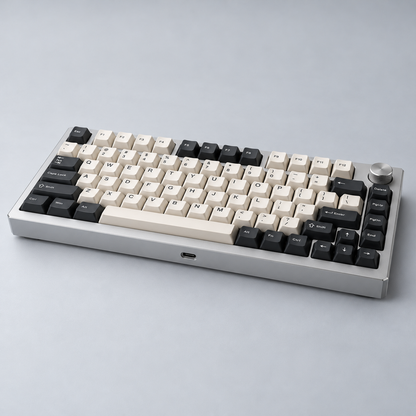 75% Custom Mechanical Keyboard with CNC Aluminium Case, Gasket Mount, Hot-Swappable PCB and Programmable Keys — Silver & Charcoal
