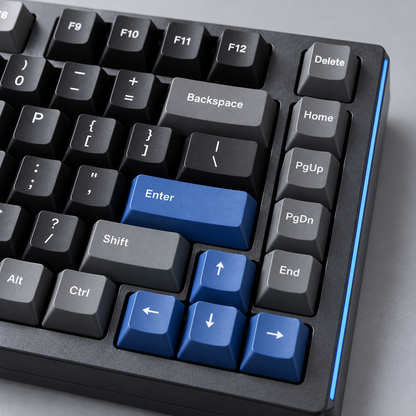 75% Wired Hall Effect Gaming Keyboard with Adjustable Actuation, Rapid Trigger, Dedicated Arrow Keys and Onboard Profiles — Gunmetal & Blue