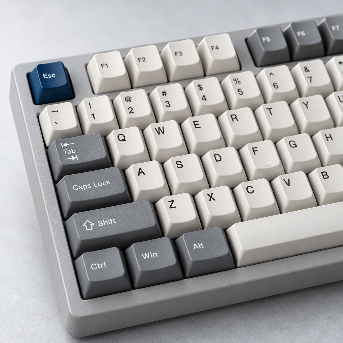 75% Wireless Mechanical Keyboard with Silent Linear Switches, Tri-Mode Connectivity and Dedicated Arrow Keys — Mist Grey & Navy