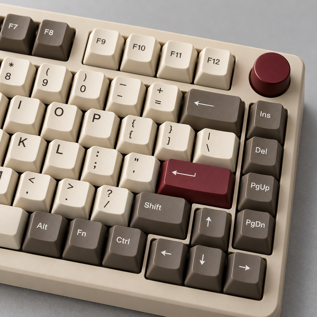 Retro 75% Mechanical Keyboard with Textured PBT Keycaps, Tactile Switches and Rotary Control Knob — Beige, Coffee & Burgundy