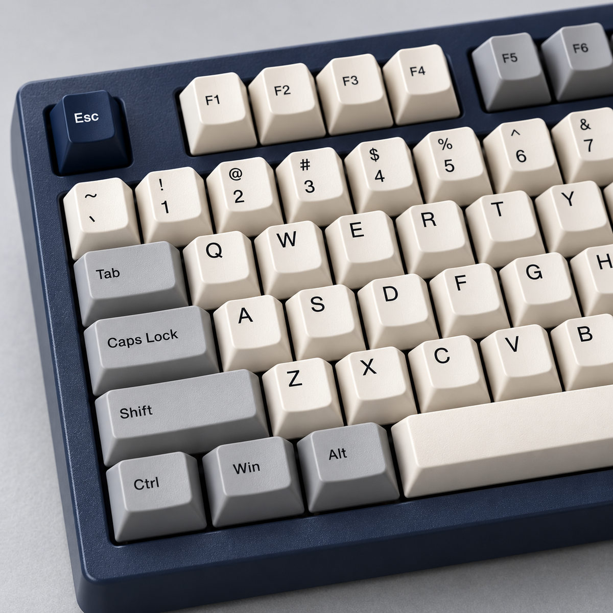 TKL Tri-Mode Wireless Mechanical Keyboard with Dedicated Navigation Keys and Linear or Tactile Switch Options — Navy & Grey