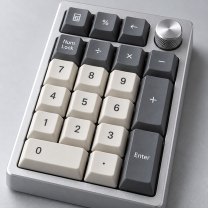 Standalone Mechanical Number Pad with Aluminium Case, Hot-Swappable Switches, Programmable Keys and Rotary Knob — Silver & Grey