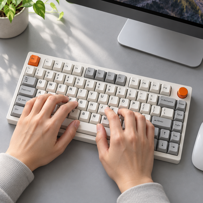 75% Tri-Mode Wireless Mechanical Keyboard with Hot-Swappable Switches, PBT Keycaps and Rotary Control Knob — Cream & Orange