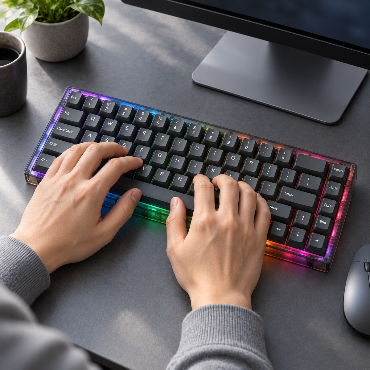 65% Wired Mechanical Keyboard with Smoky Transparent Case, RGB Lighting and Hot-Swappable Switches — Smoke Grey