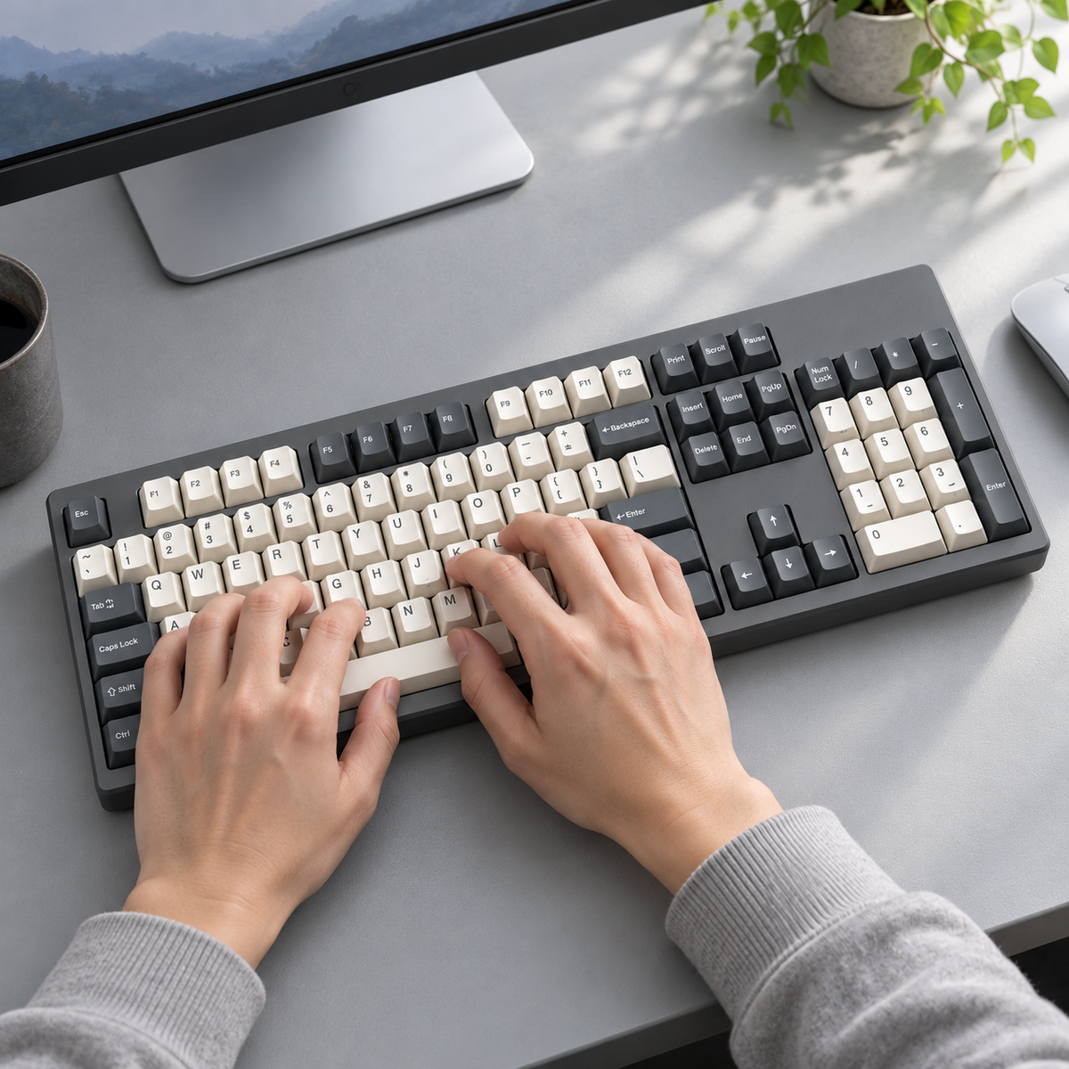 96% Compact Wireless Mechanical Keyboard with Integrated Number Pad, Tri-Mode Connectivity and Hot-Swappable Switches — Graphite & Ivory
