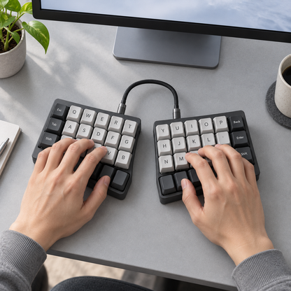 Split Ergonomic Mechanical Keyboard with Independent Left and Right Modules, Thumb Keys and Programmable Layers — Graphite & Grey