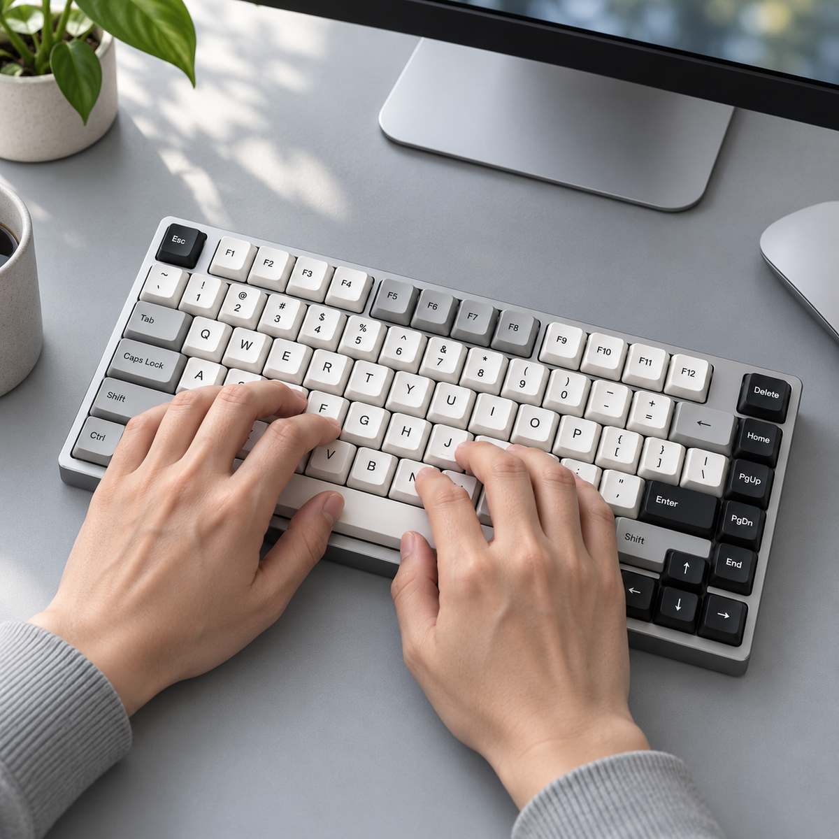 75% Low-Profile Wireless Mechanical Keyboard with Slim Aluminium Frame, Bluetooth and USB-C Connectivity — Silver & White
