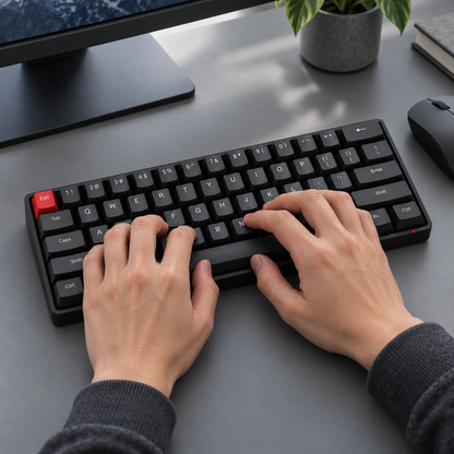 60% Wired Hall Effect Gaming Keyboard with Adjustable Actuation, Rapid Trigger and Compact ANSI Layout — Black & Red