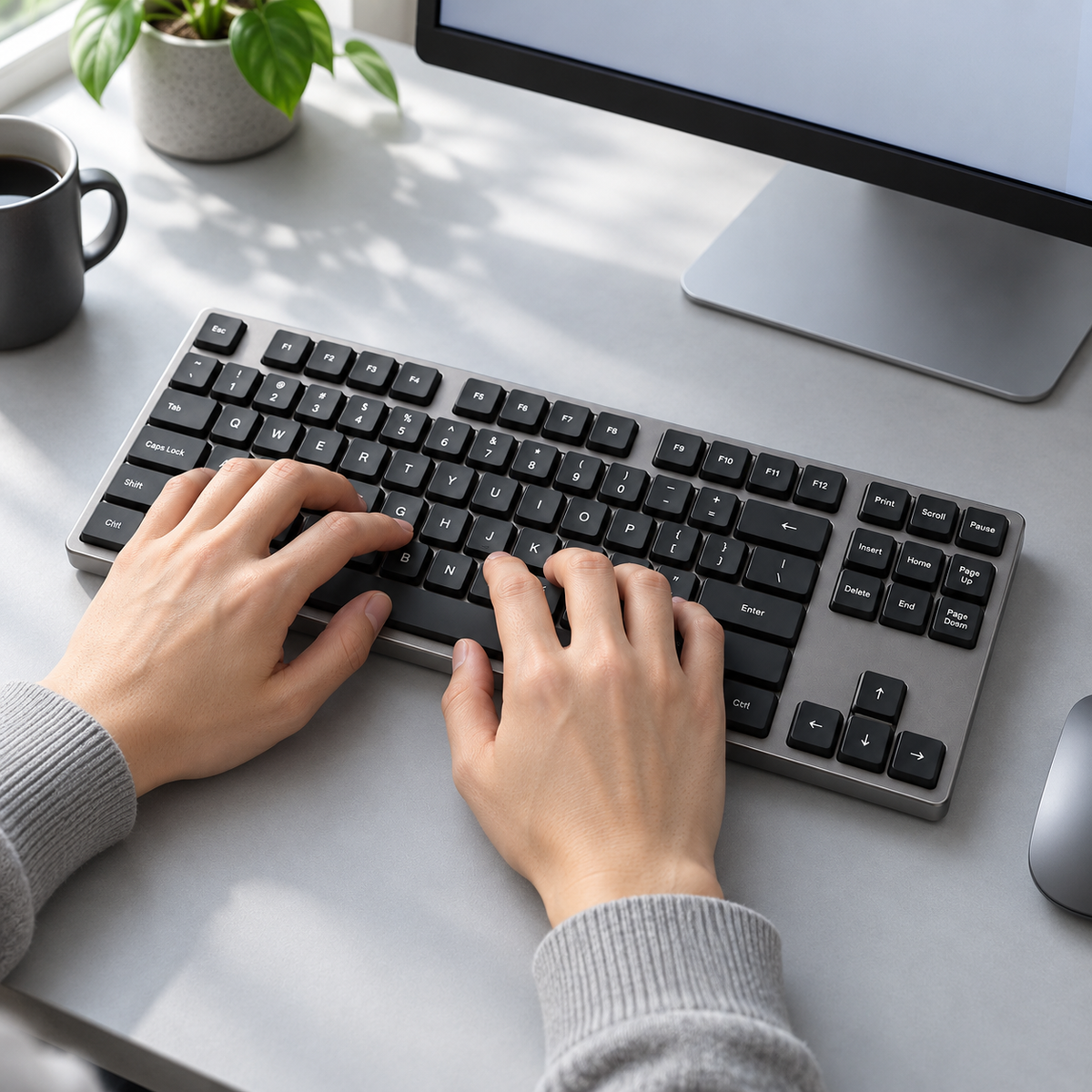 TKL Low-Profile Wireless Mechanical Keyboard with Slim Metal Frame, Separate Navigation Cluster and Bluetooth Connectivity — Dark Grey