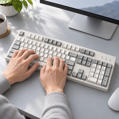 Full-Size Wired Mechanical Office Keyboard with Silent Switches, Dedicated Number Pad and Standard Navigation Layout — Warm White