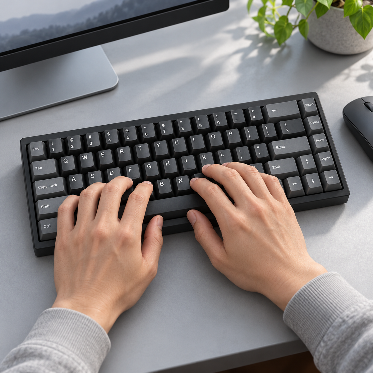 65% Compact Wired Mechanical Keyboard with Hot-Swappable Linear Switches and Dedicated Arrow Keys — Charcoal Black